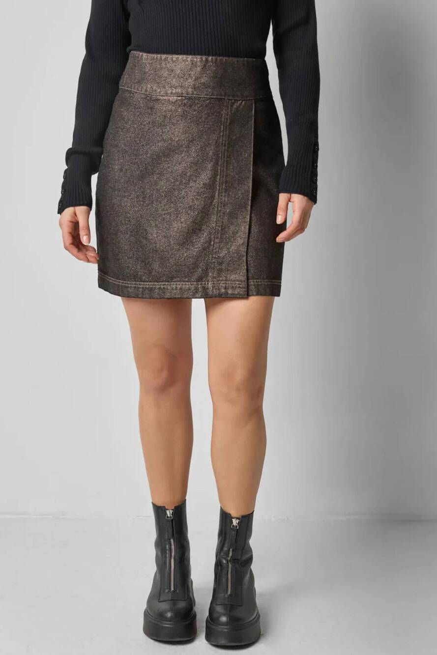 NEW LILLA P metallic mini skirt in copper denim